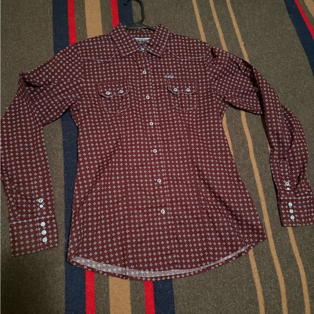 Women's Cruel Girl Burgandy Patterned Shirt